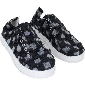 Women's Black Grid Fuzzy Tassel Sneakers US 10 M